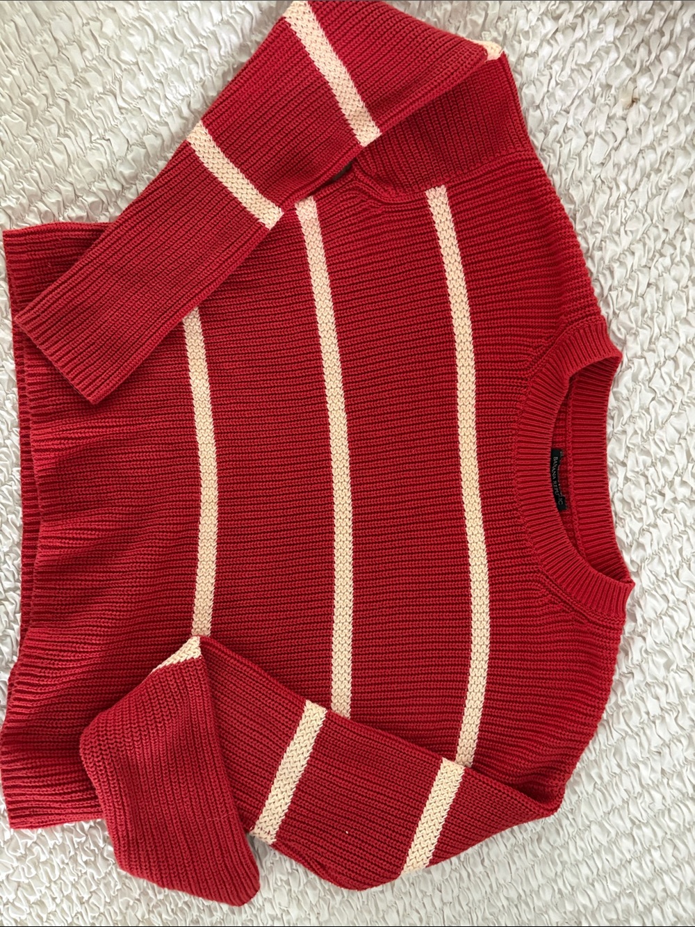 Banana Republic Red Crewneck Sweater with Cream Stripes